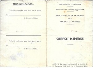 Certificat apatride Nissim Romi 1957 recto
