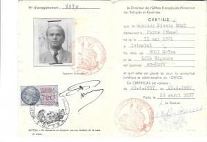 Certificat apatride Nissim Romi 1957 verso